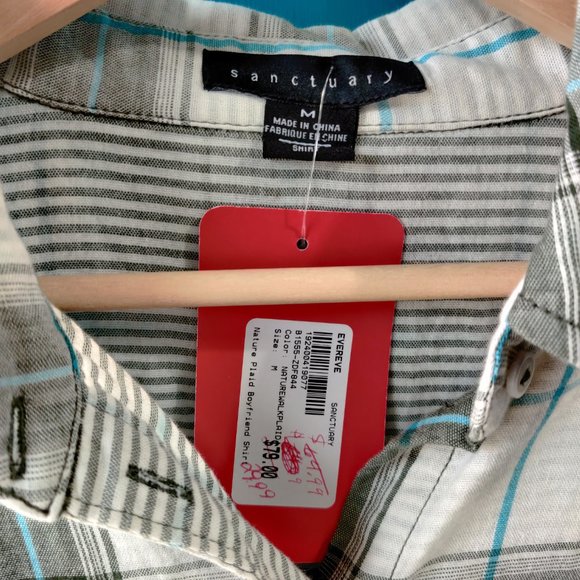 NEW $79 SANCTUARY Button-Up Shirt Green Plaid Med - Picture 9 of 13